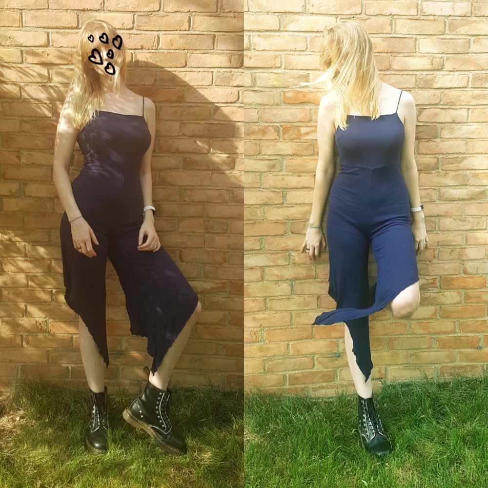 Blue Spaghetti Strap Romper Bodysuit asymmetric